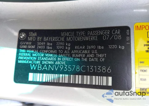 2008 BMW 535Xi from USA, damaged, VIN WBANV93578C131386